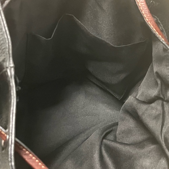 Divina Firenze black & brown leather drawstring bucket bag purse convert xbody - Picture 7 of 9